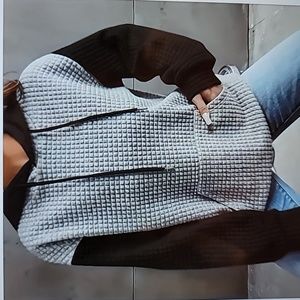 Waffle Knit Raglan Sleeve Drawstring Hoodie